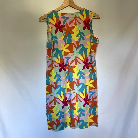 Lands' End colorful leaf print vneck sleeveless summer sundress women's S cotton - Picture 7 of 7